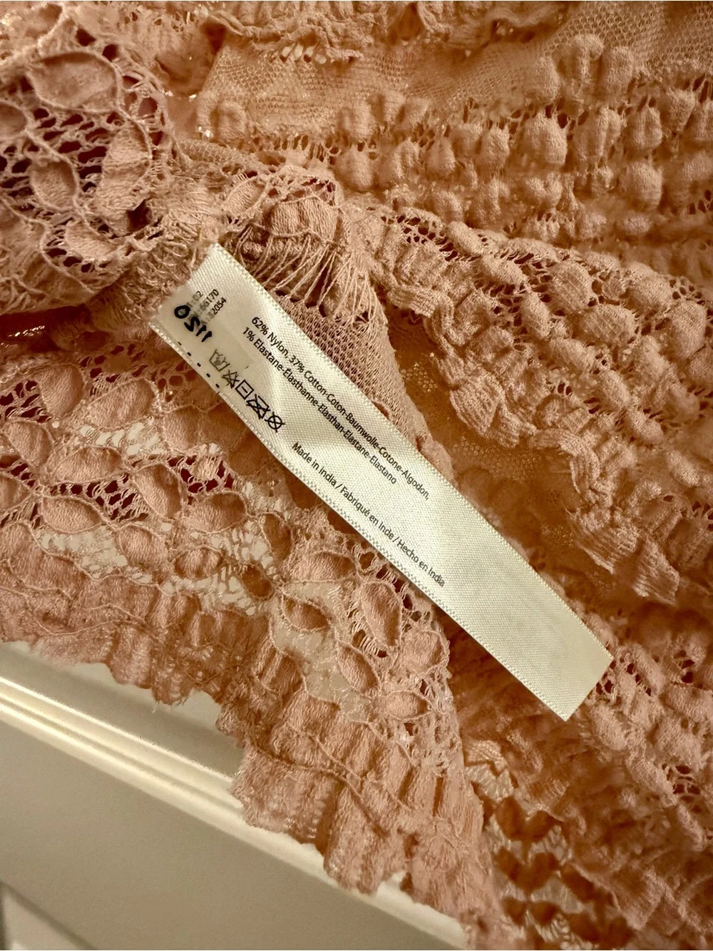 NWOT Free People Angelina Lace Tee Knit Short Sleeve Top - Dusty Pink - Size S